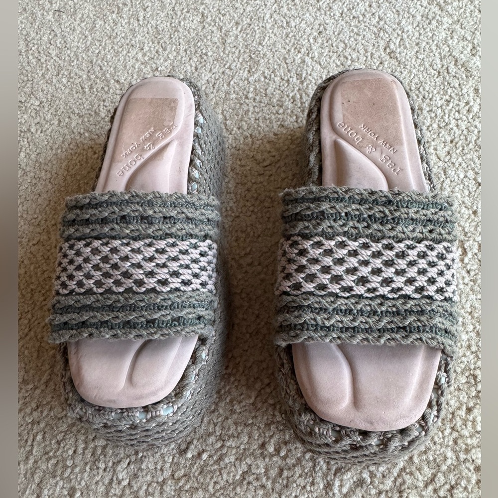 Rag & Bone Women's Logan Crochet Flatform Slide Sandals Green/Tan